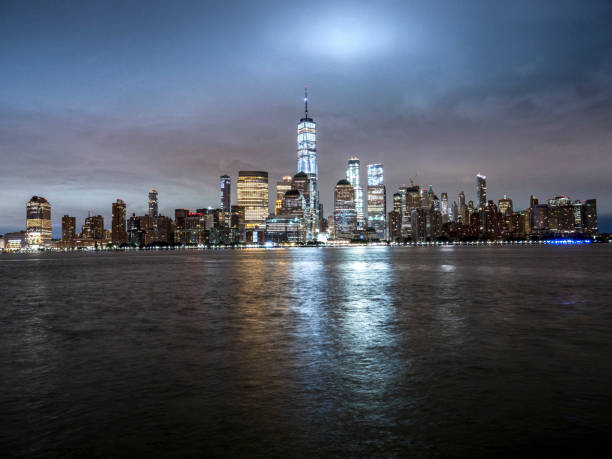 Lower Manhattan skyline, New York skyline at early morning, from the Jersey shore