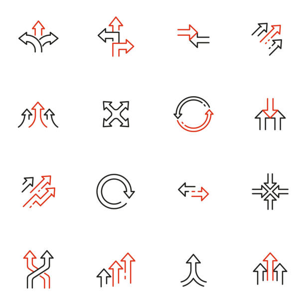Vector Set of Linear Icons Related to arrow, direction, progress and path. Mono Line Pictograms and Infographics Design Elements Vector Set of Linear Icons Related to arrow, direction, progress and path. Mono Line Pictograms and Infographics Design Elements on the move stock illustrations