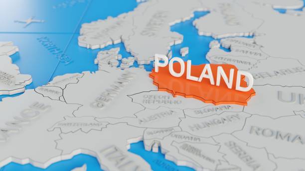 istock Poland highlighted on a white simplified 3D world map. Digital 3D render. 1265220589