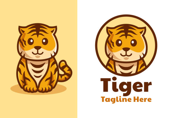 süße tiger cub cartoon-logo-design - babytiger stock-grafiken, -clipart, -cartoons und -symbole