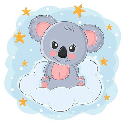 Beautiful Cute Childish Bear Koala Sitting On A Cloud Stock Illustration -  Download Image Now - iStock