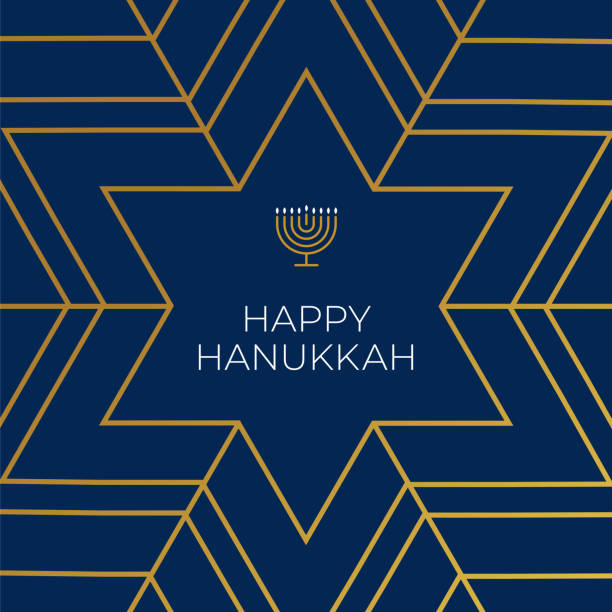 illustrazioni stock, clip art, cartoni animati e icone di tendenza di modello di carta happy hanukkah. - menorah