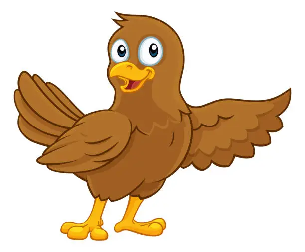 Vector illustration of Cute Bird Pointing Cartoon Character