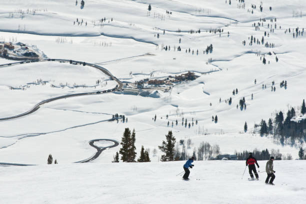 Snowboarding at Jackson Hole, Wyoming stock photo
