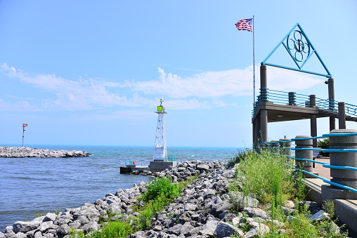 Port entrance markers and observation deck at Racine Wisconsin