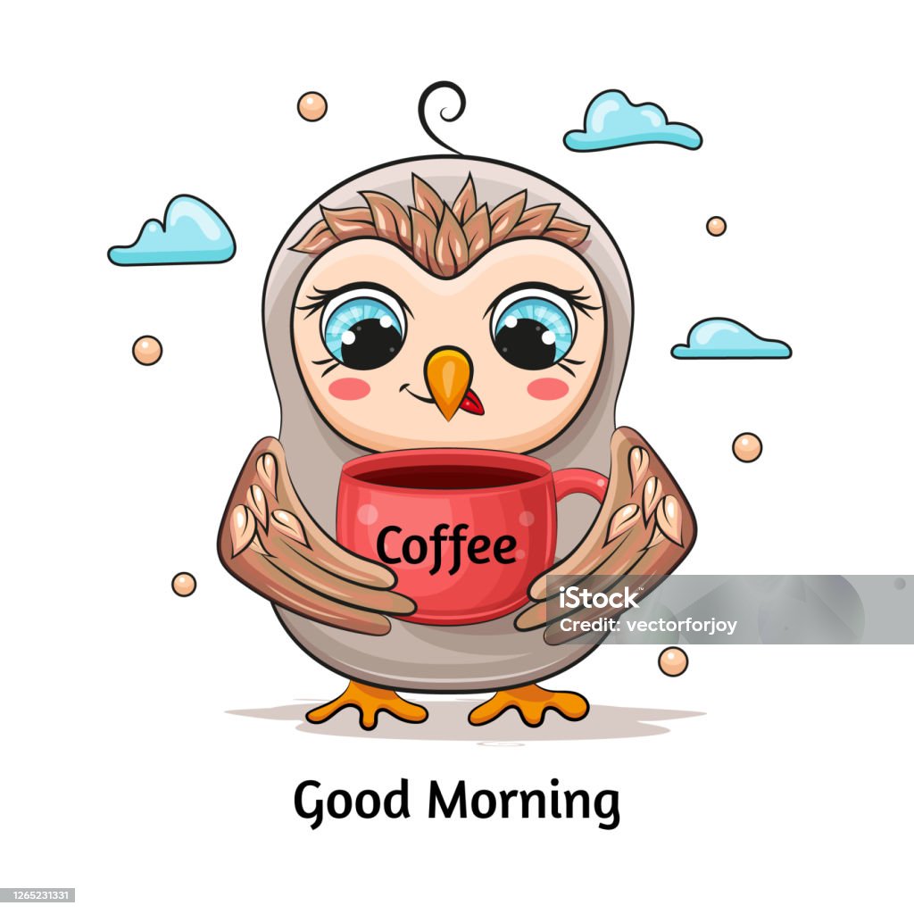 Cute Owl Good Morning Coffee Vector Illustration Stock ...