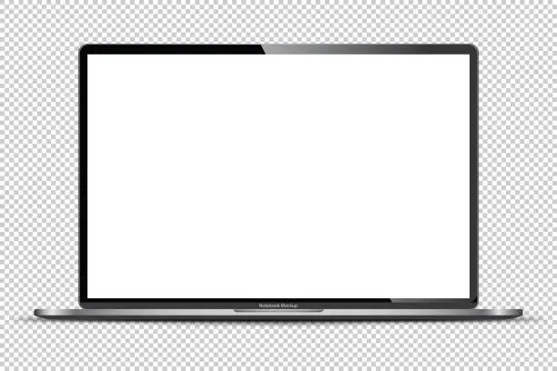 Vector illustration of Realistic Dark grey Notebook with Transparent Screen Isolated. 16 inch Laptop. Open Display.
