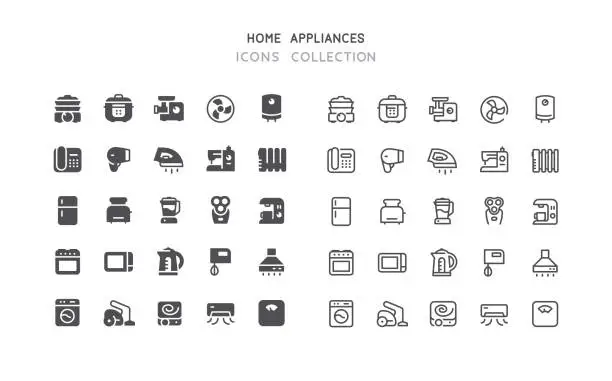Vector illustration of Flat & Outline Home Appliances Icons