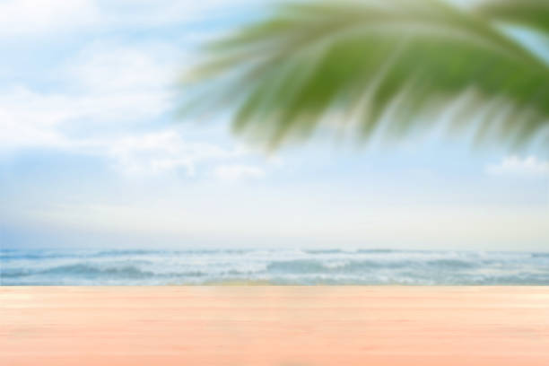 istock blank wood table countertop with softfocus palm and summer beach background 1265233595