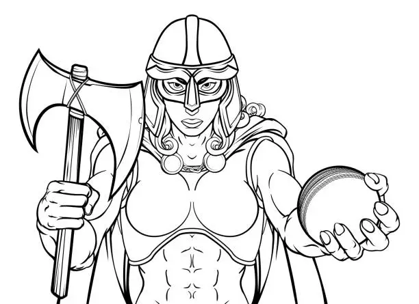 Vector illustration of Viking Trojan Celtic Knight Cricket Warrior Woman