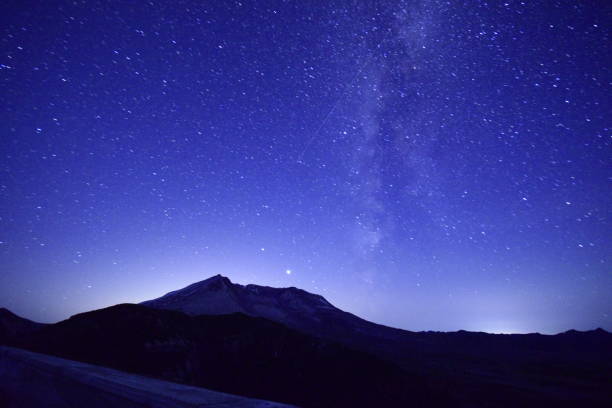 istock Large Erupted Mountain Against Star Filled Sky With Milky Way 1265237059