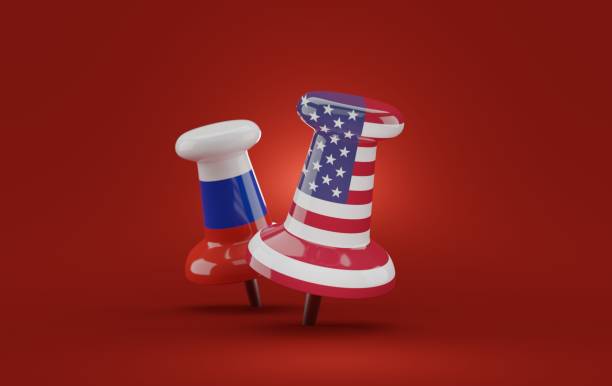 istock Thumbtacks with usa and russia flags 1265237563