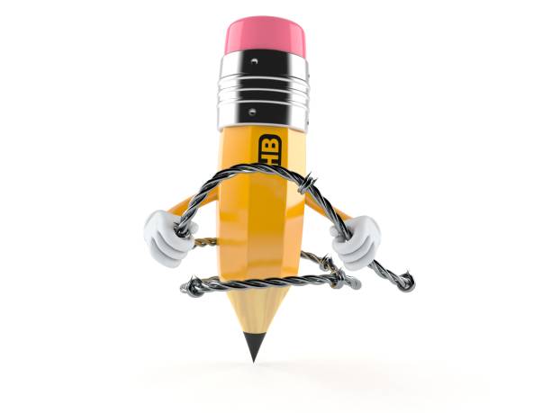 istock Pencil character holding barbed wire 1265238336