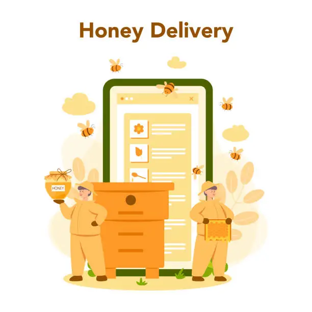 Vector illustration of Hiver or beekeeper online service or platform. Professional farmer