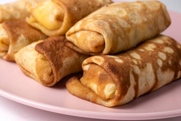 istock Wheat flour pancakes with strawberries. 1265245843