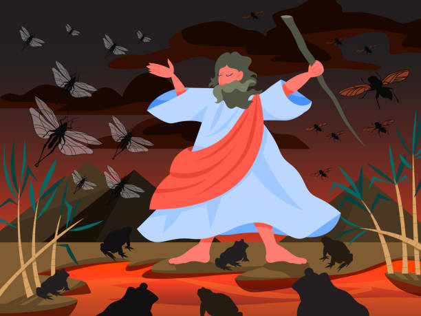 biblijne narracje o plagach egiptu. chrześcijański charakter biblii. - locust stock illustrations