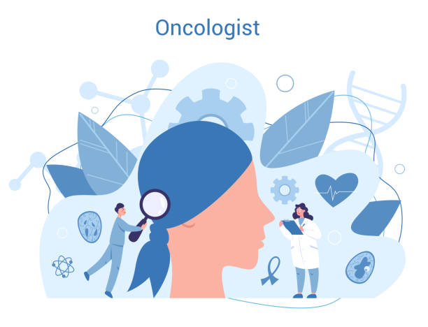illustrazioni stock, clip art, cartoni animati e icone di tendenza di concetto di banner oncologo professionale. diagnostica delle malattie tumorali - oncologo