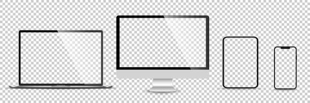 ilustrações, clipart, desenhos animados e ícones de conjunto realista de monitor, laptop, tablet, smartphone - ilustração do stock vector - computer