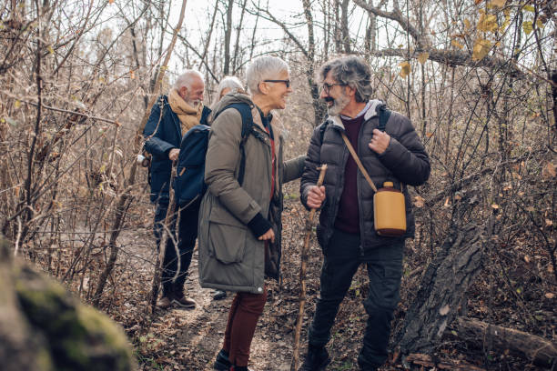 istock Seniors enjoying hiking in a group 1265253409