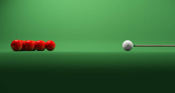 realistic mock up of snooker table with red and white balls, cue to aiming - snooker imagens e fotografias de stock