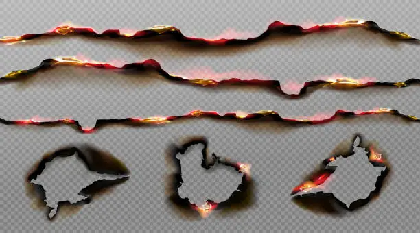 Vector illustration of Burnt paper edges with fire and black ash
