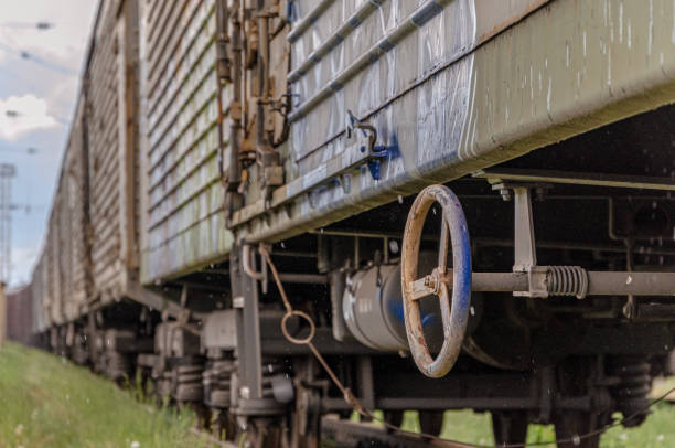 istock Railroad train freight wagons compound and other wagon parts. 1265264727