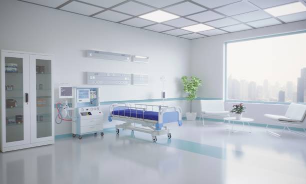 Modern Hospital Room Interior Empty modern hospital room interior design. (3d render) hospital room stock pictures, royalty-free photos & images