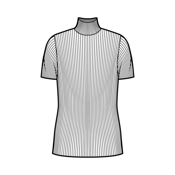 istock Turtleneck ribbed-knit sweater technical fashion illustration with short rib sleeves, oversized body, tunic length 1265268512