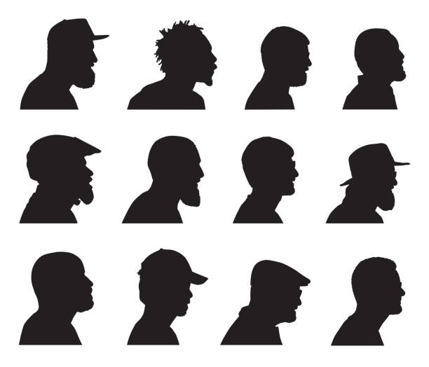 수염이 있는 남자 머리 프로필 - human face profile mature adult side view stock illustrations