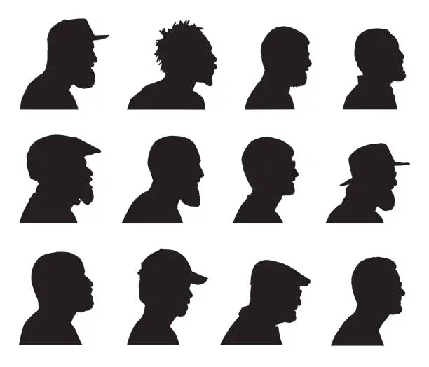 Vector illustration of Bearded Men Head Profiles