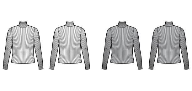 istock Turtleneck ribbed-knit sweater technical fashion illustration with long sleeves, oversized body 1265275156