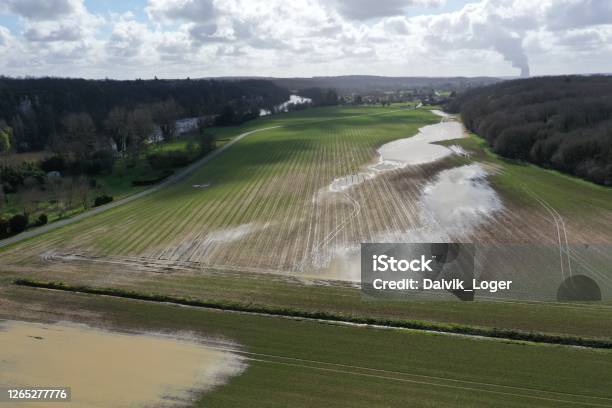 Aerial Landscape Stock Photo - Download Image Now - Agricultural Field, Flood, France
