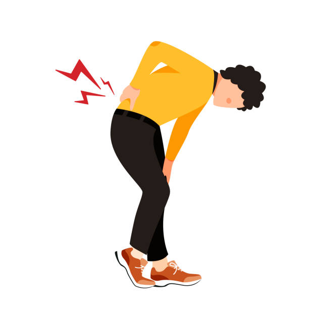 Isolated On White Man Suffering From Back Pain Vector Illustration