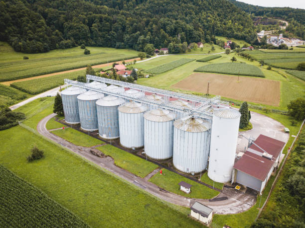 istock Top aerial veew of wheat  silos 1265278697