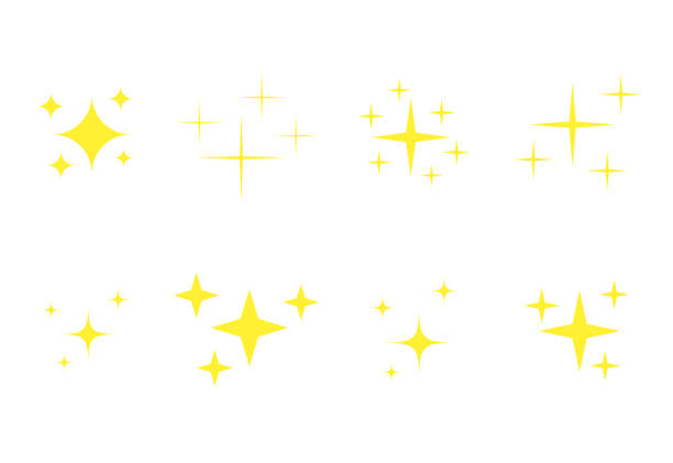 Yellow stars icons set. Golden glowing fireworks symbols collection. Bright stars twinkle vector illustrations Yellow stars icons set. Golden glowing fireworks symbols collection. Bright stars twinkle vector isolated illustrations emoji original stock illustrations