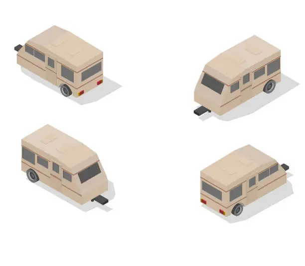 Vector illustration of Isometric transport icon set. trailer Simple flat to right, left, forward, backward.