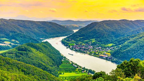 istock Danube River in hilly Wachau Valley landscape, Austria 1265282318