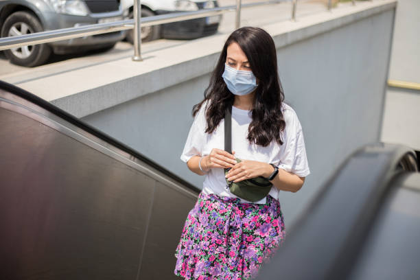 istock Woman wearing a sterile mask while travelling by train 1265282513