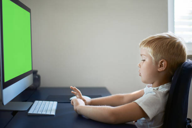 istock The child studies at home on the computer 1265282744