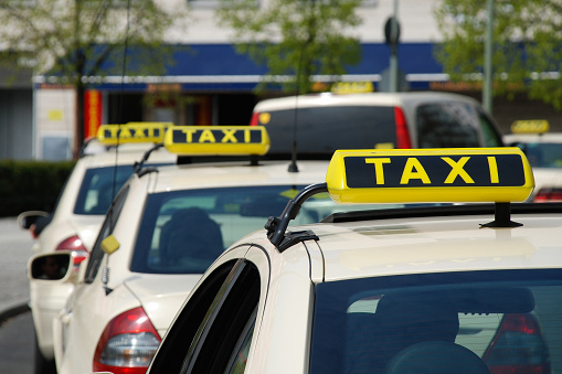 Taxis lined up in a row