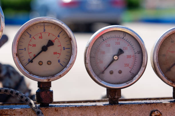 istock Analog air pressure gauges. 1265288675
