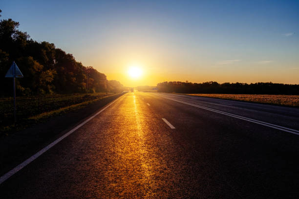 istock Evening sunlight above the asphalt road at the sunset 1265290370
