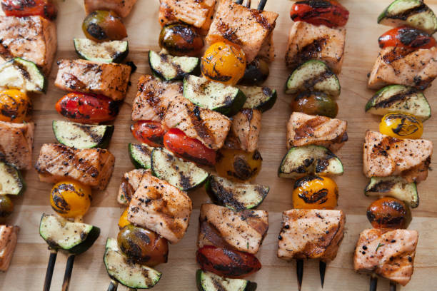 istock BBQ Salmon Skewers with Zucchini and Tomatoes 1265293367