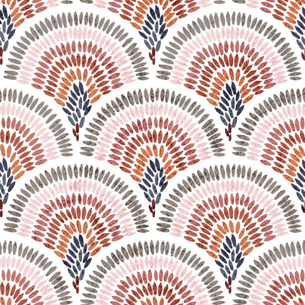 seamless wavy pattern, seigaiha print in polka dot style, grunge texture
