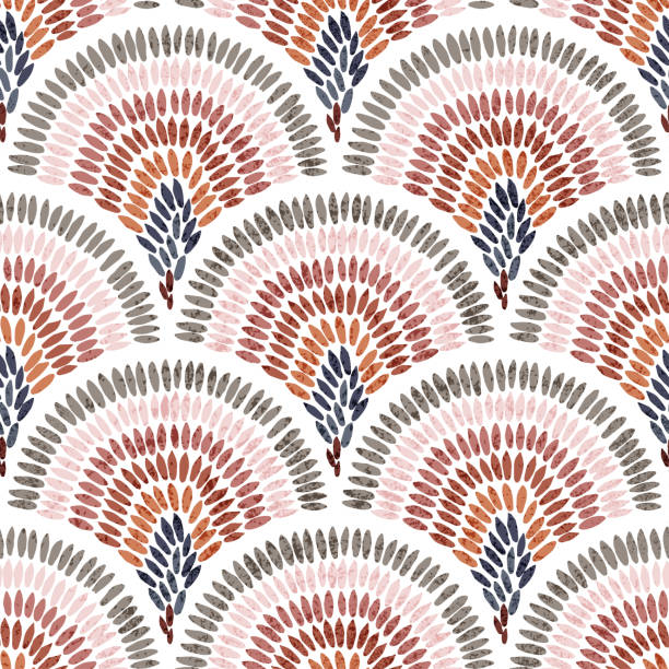 Seamless wavy pattern. seamless wavy pattern, seigaiha print in polka dot style, grunge texture printmaking technique illustrations stock illustrations