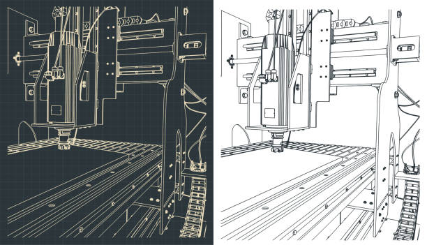 frezowanie cnc i tokarki ilustracja maszyny - frezowanie obróbka skrawaniem stock illustrations