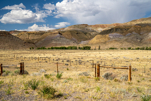 Painted hills scenery outside of Dubois Wyoming in the Shoshone National Forest in summer