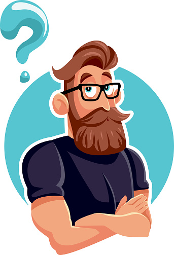 Thinking Hipster Bearded Man With Question Mark Vector Cartoon Stock  Illustration - Download Image Now - iStock