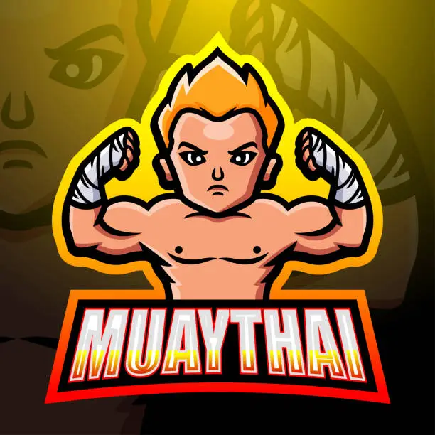 Vector illustration of Muaythai mascot esport emblem design