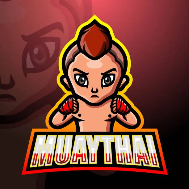 Vector illustration of Muaythai mascot esport emblem design
